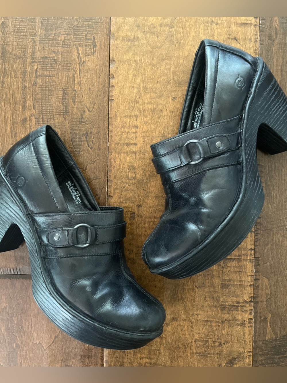 Børn Dollie black leather platform clogs with buckle straps Sz. 9